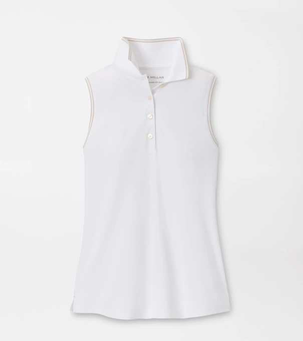 Canterbury Tipped Sport Mesh Sleeveless Polo in WHITE/LIGHT ELM