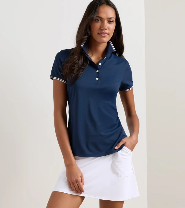 Canterbury Tipped Sport Mesh Short Sleeve Polo in Navy/White
