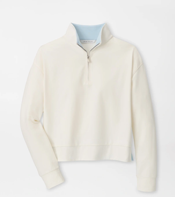 Coolspun Lite Cotton Quarter-Zip Pullover in SOFT WHITE / BLUE BRISK