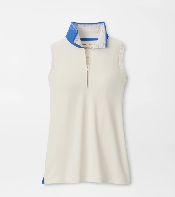 Chrissie Sleeveless Zip Polo in IVORY/BLUE STARLING