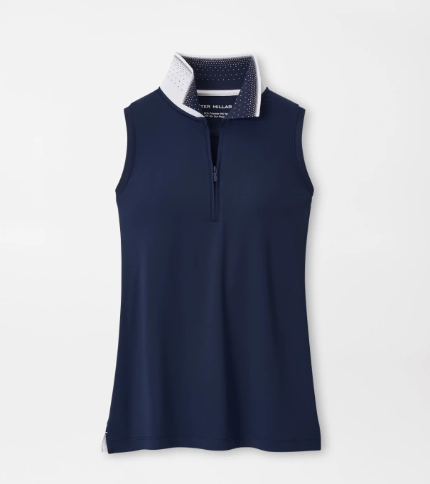 Chrissie Sleeveless Zip Polo in Navy/White