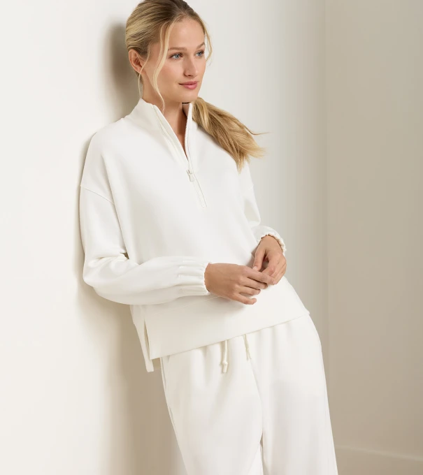 Flora Knit Half-Zip Pullover in SOFT WHITE