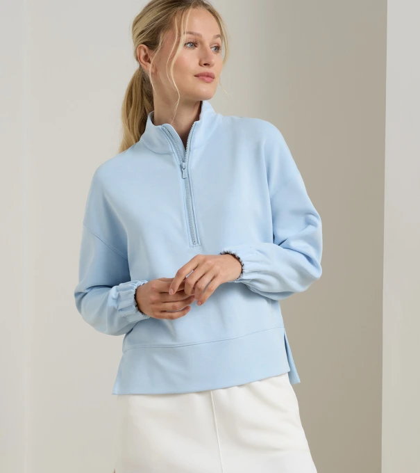Flora Knit M&eacute;lange Half-Zip Pullover in BLUE BRISK
