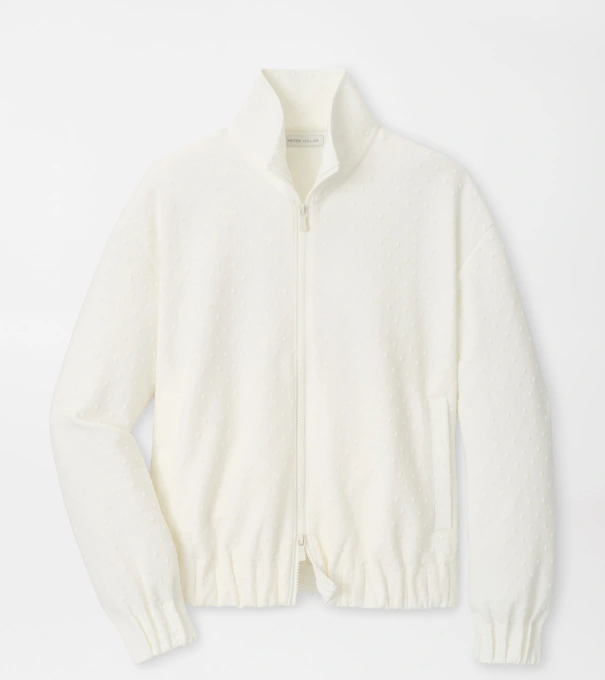 Flora Knit Swiss Dot Jacquard Full-Zip in SOFT WHITE