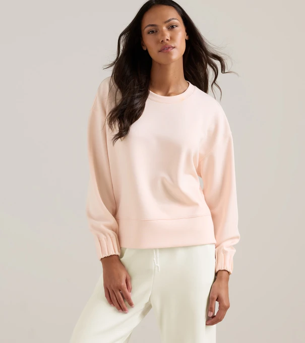 Flora Knit M&eacute;lange Crewneck in PINK STONE