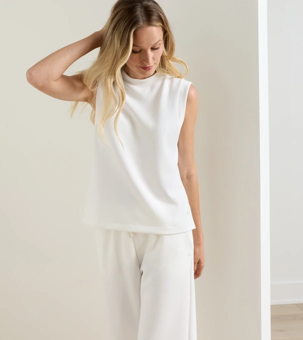 Flora Knit Mock Neck Tank in SOFT WHITE