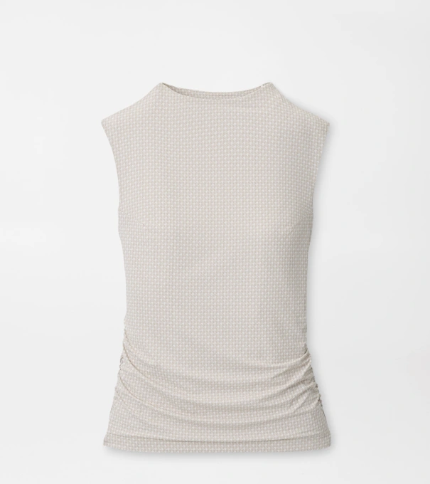 Rachel Houndstooth Print Ruched Sleeveless Top in LIGHT ELM