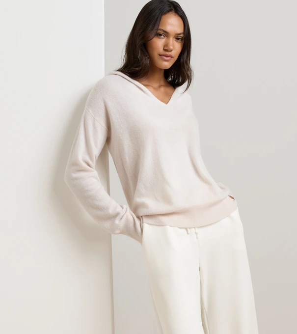 Summer Cashmere Hoodie in White Sand