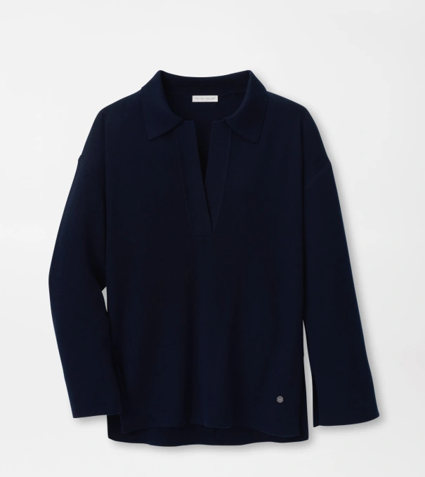 Mirage Interlock Popover Sweater in Navy