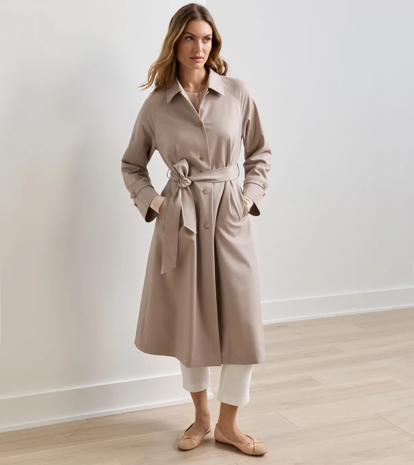 Brigitte Stretch Twill Trench Coat in LIGHT TERRACE FOG
