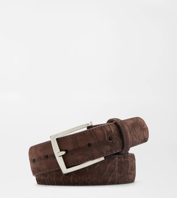 Excursionist Nubuck Alligator Belt in Chocolate