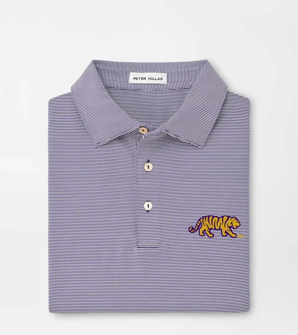 LSU Mike the Tiger Jubilee Stripe Performance Polo in Purple2/White