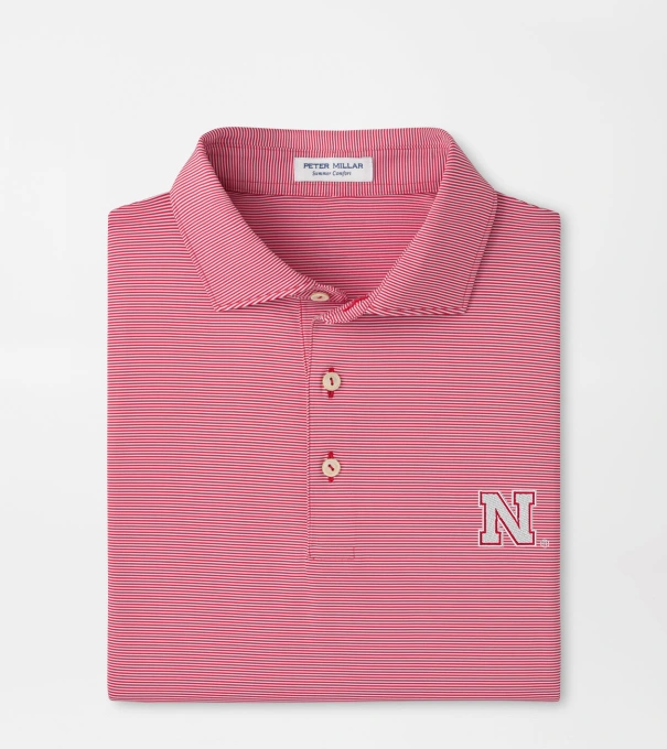 Nebraska Jubilee Stripe Performance Polo in Red3