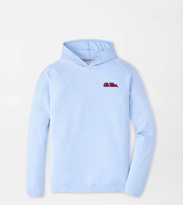 Ole Miss Pine Sugar Stripe Performance Hoodie in Cottage Blue