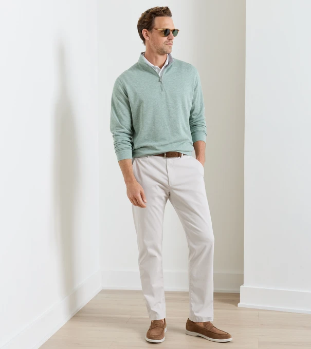 Signature Sateen Flat Front Trouser in Stone
