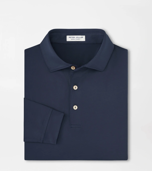Solid Stretch Jersey Long Sleeve Polo in Navy