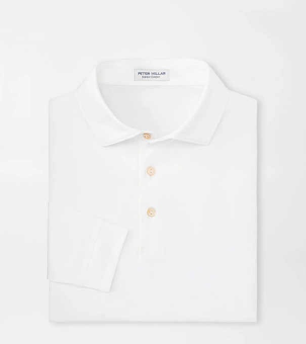 Solid Stretch Jersey Long Sleeve Polo in White
