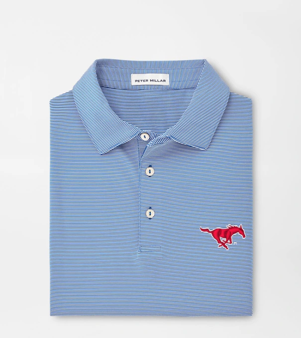 SMU Jubilee Stripe Performance Polo in Blue3