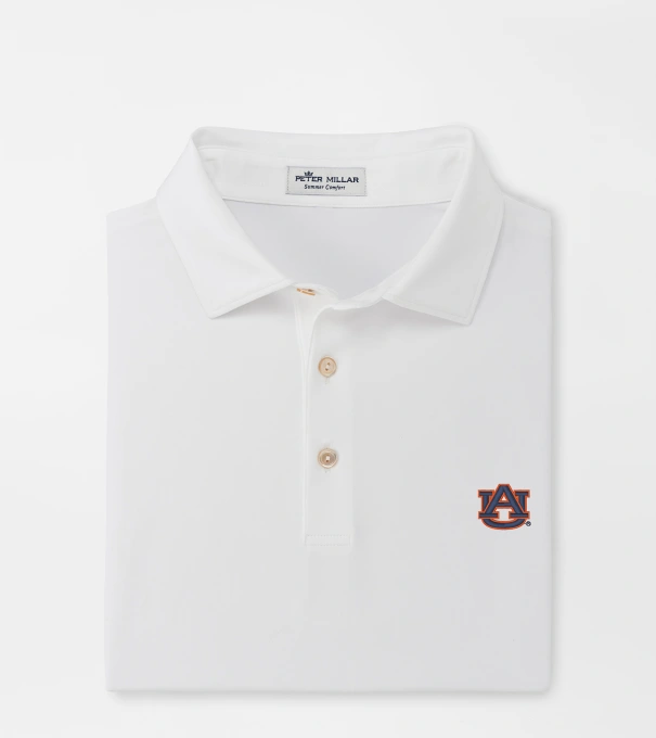 Auburn Solid Performance Jersey Polo (Sean Self Collar) in White