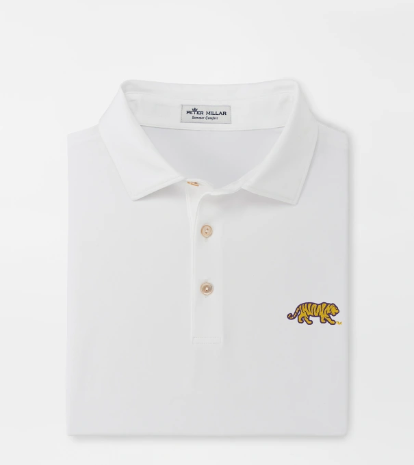 LSU Mike the Tiger Solid Performance Jersey Polo (Sean Self Collar) in White