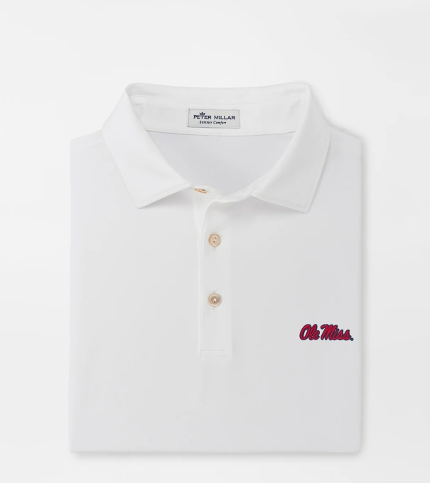 Ole Miss Solid Performance Jersey Polo (Sean Self Collar) in White