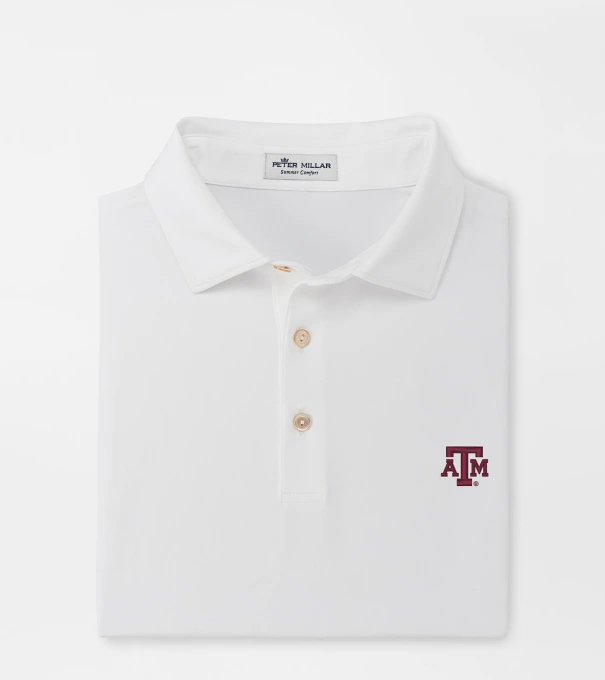 Texas A&M Solid Performance Jersey Polo (Sean Self Collar) in White