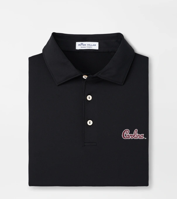 South Carolina Script Solid Performance Jersey Polo (Sean Self Collar) in Black