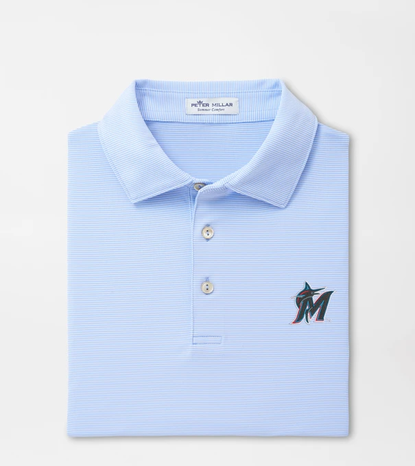 Miami Marlins Jubilee Stripe Performance Polo in Cottage Blue