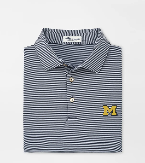 Michigan Jubilee Stripe Performance Polo in Navy