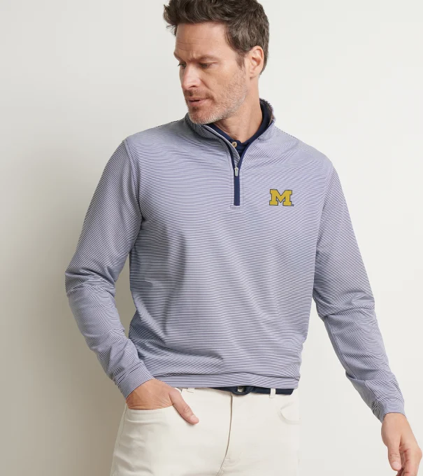 Michigan Perth Sugar Stripe Performance Quarter-Zip in Navy/White