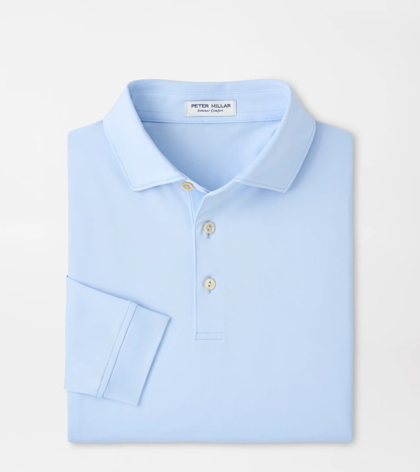 Solid Stretch Jersey Long Sleeve Polo in Stream Blue