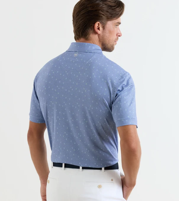 Geo Skull Performance Jersey Polo in WHITE/SPORT NAVY