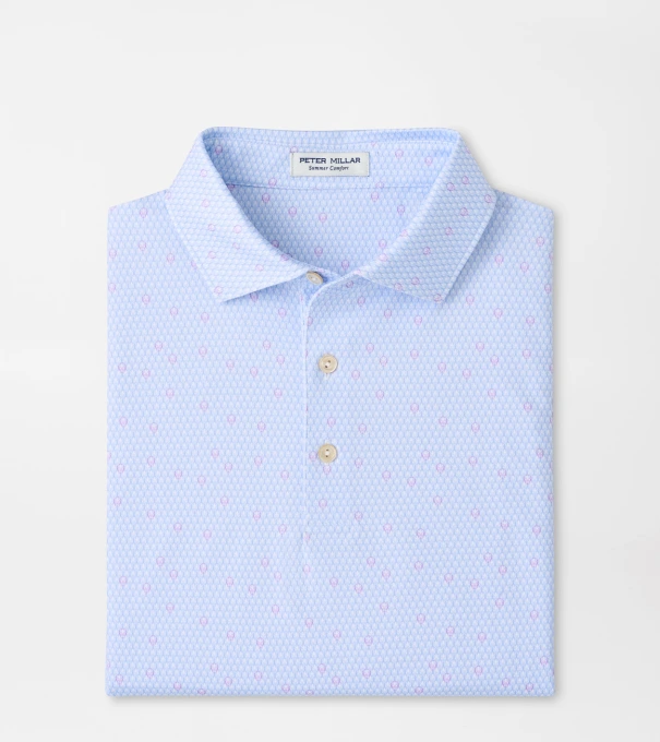 Geo Skull Performance Jersey Polo in White / Stream Blue