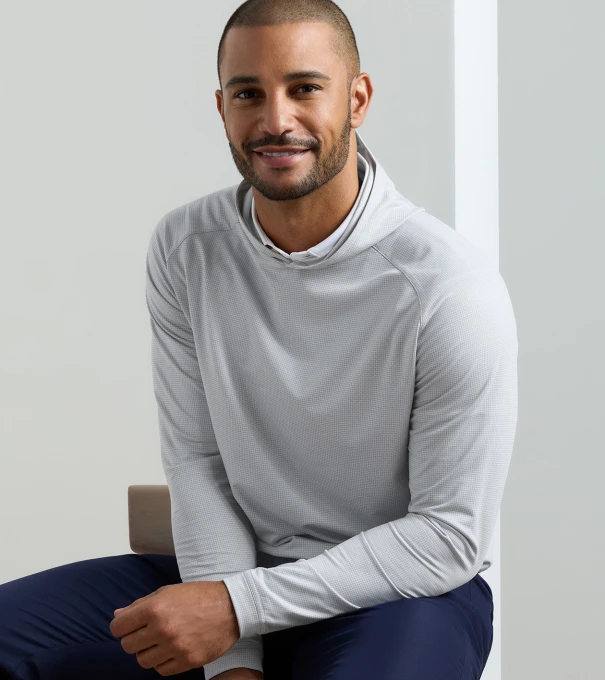 Pine Houndstooth Performance Hoodie in Gale Grey