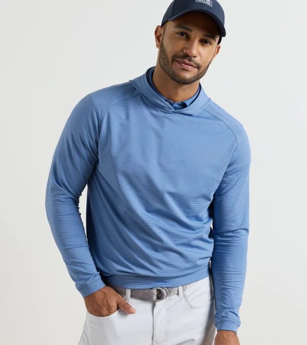 Pine Sugar Stripe Performance Hoodie in Windsor Blue