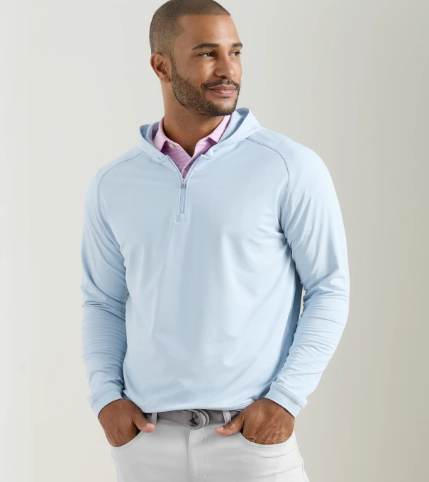 Pine Performance Quarter-Zip Hoodie in Stream Blue