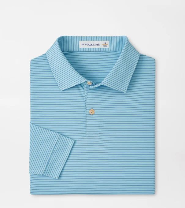 Featherweight Stripe Long-Sleeve Performance Polo in SEAFLOWER