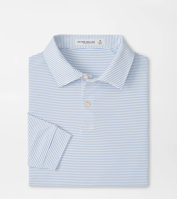 Featherweight Stripe Long-Sleeve Performance Polo in White
