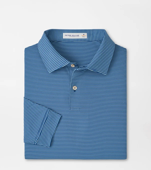 Featherweight Stripe Long-Sleeve Performance Polo in Windsor Blue