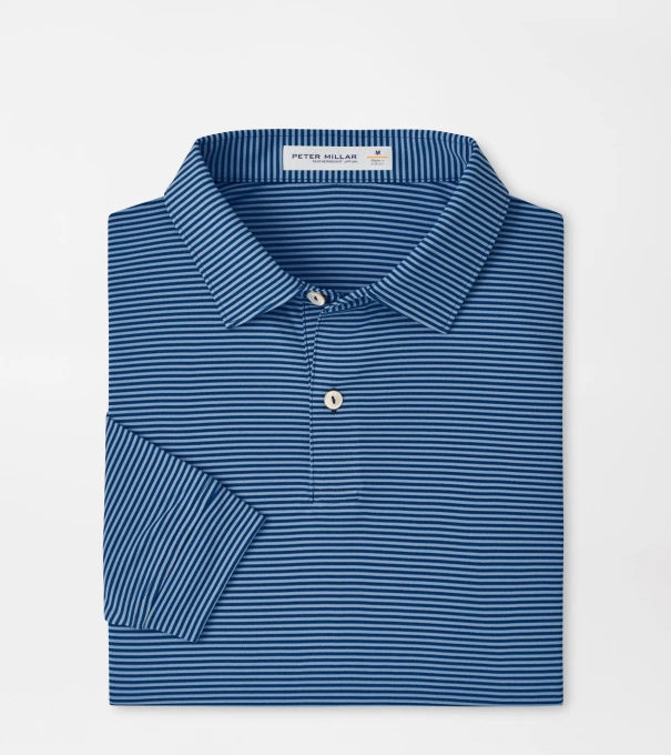 Featherweight Market Stripe Long-Sleeve Performance Polo in Windsor Blue