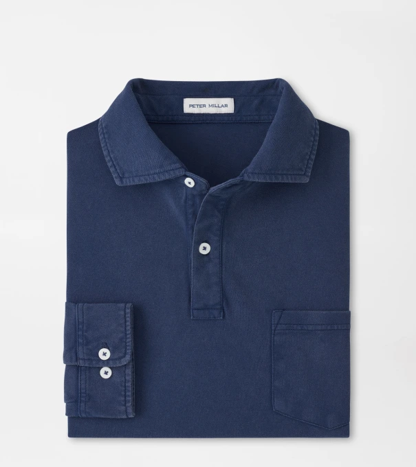 Everyday Piqu&eacute; Long Sleeve Polo in Atlantic Blue