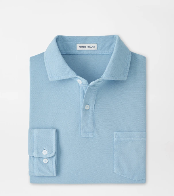 Everyday Piqu&eacute; Long Sleeve Polo in Cottage Blue