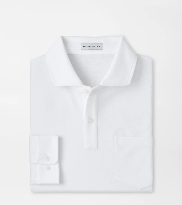 Everyday Piqu&eacute; Long Sleeve Polo in White