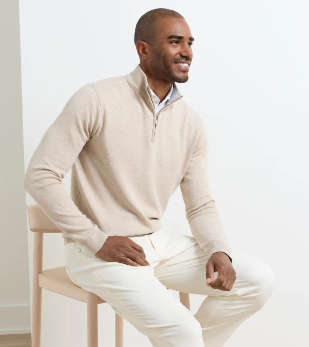 Coolspun Lite Cotton Quarter-Zip Sweater in TRUFFLE