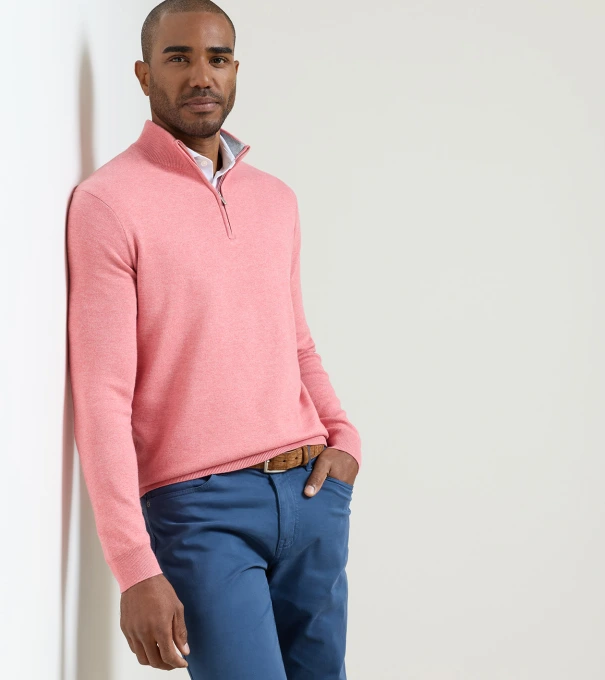 Coolspun Lite Cotton Quarter-Zip Sweater in VENETIAN PINK