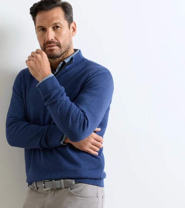 Coolspun Lite Birdseye Quarter Zip Sweater in Navy