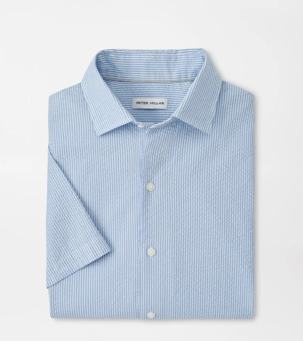 Coastal Stripe Cotton Lyocell Sport Shirt in BLUEBIRD