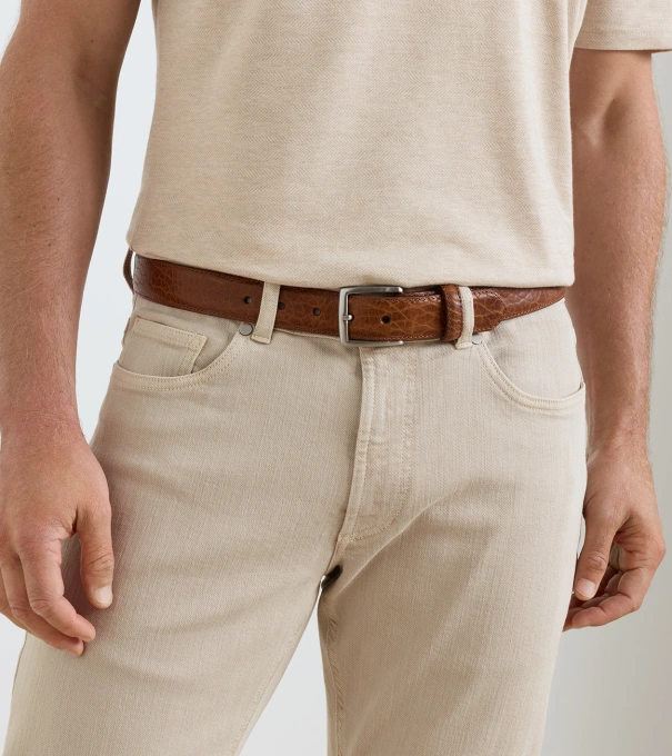 Pebbled Bison Belt in Cognac