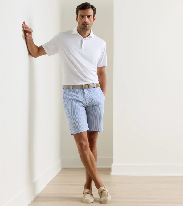 Surge Linen-Blend Stripe Performance Short in Dusk Blue