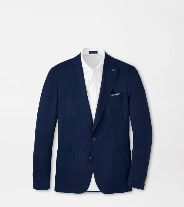 Barrett Knit Windowpane Blazer in Navy